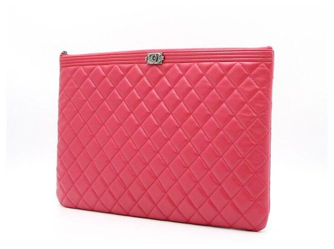 Chanel Clutch Boy Medium in agnello Rosa - vista 3
