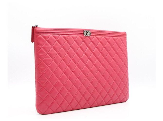 Chanel Clutch Boy Medium in agnello Rosa - vista 4