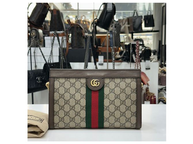Gucci Borsa a tracolla Ophidia GG Piccola Marrone - vista 3