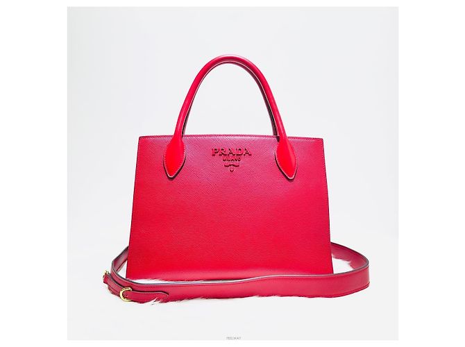 Prada Borsa Tote Monocromatica in Saffiano Rosso con tracolla - vista 2