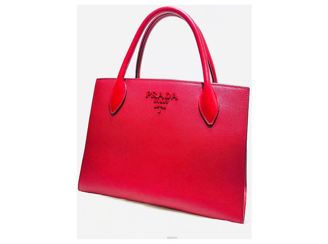 Prada Borsa Tote Monocromatica in Saffiano Rosso con tracolla - vista 7