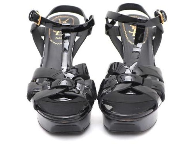 Saint Laurent Sandali con plateau e cinturino in vernice Nero - vista 10