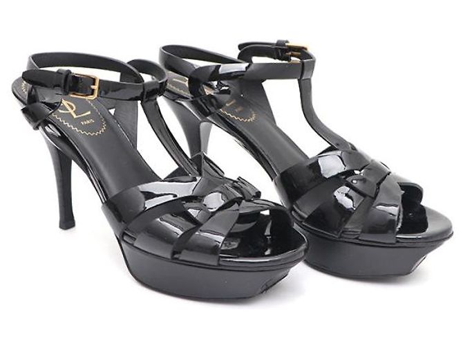 Saint Laurent Sandali con plateau e cinturino in vernice Nero - vista 11