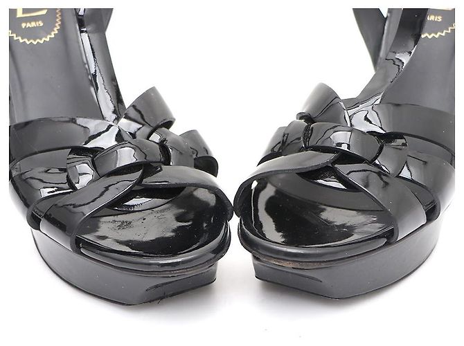 Saint Laurent Sandali con plateau e cinturino in vernice Nero - vista 6
