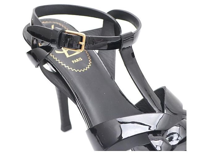 Saint Laurent Sandali con plateau e cinturino in vernice Nero - vista 7