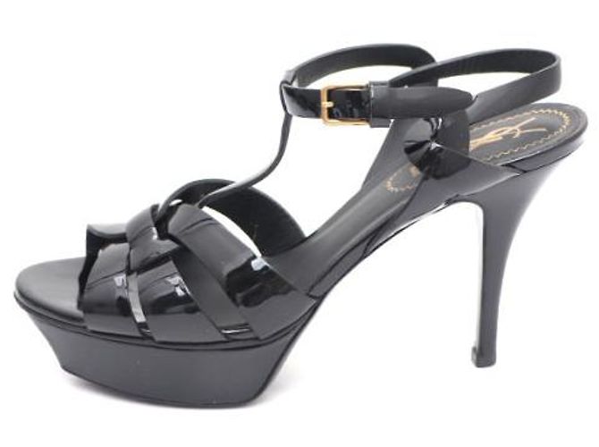 Saint Laurent Sandali con plateau e cinturino in vernice Nero - vista 9