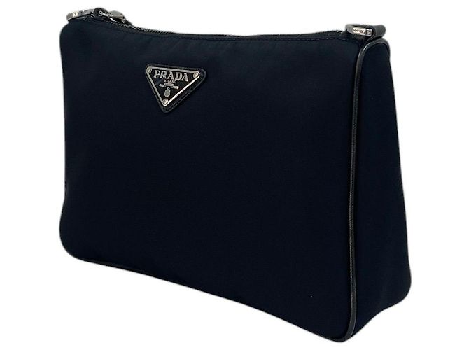 Prada Borsa a tracolla multi tasche in nylon Saffiano Nero - vista 3
