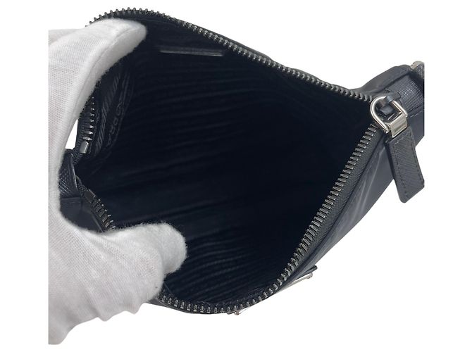 Prada Borsa a tracolla multi tasche in nylon Saffiano Nero - vista 5