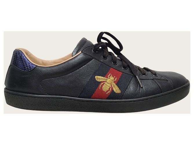 Gucci Sneakers Ace in pelle nera con ricamo ape e web Nero - vista 2