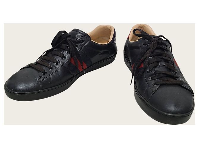 Gucci Sneakers Ace in pelle nera con ricamo ape e web Nero - vista 3