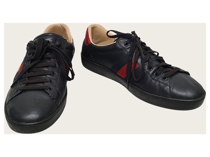 Gucci Sneakers Ace in pelle nera con ricamo ape e web Nero - vista 4