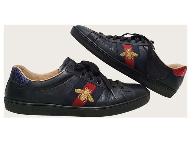 Gucci Sneakers Ace in pelle nera con ricamo ape e web Nero - vista 5