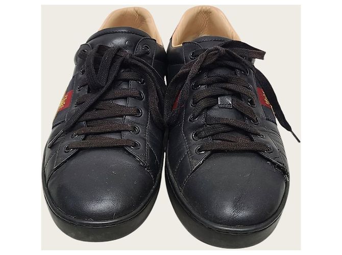 Gucci Sneakers Ace in pelle nera con ricamo ape e web Nero - vista 6