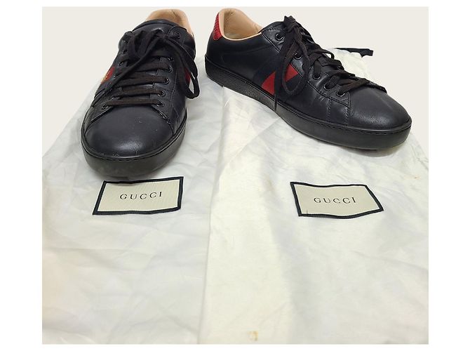 Gucci Sneakers Ace in pelle nera con ricamo ape e web Nero - vista 8