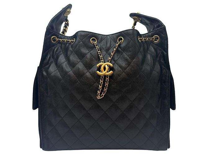 Chanel Borsa a tracolla media in caviar nero - vista 2
