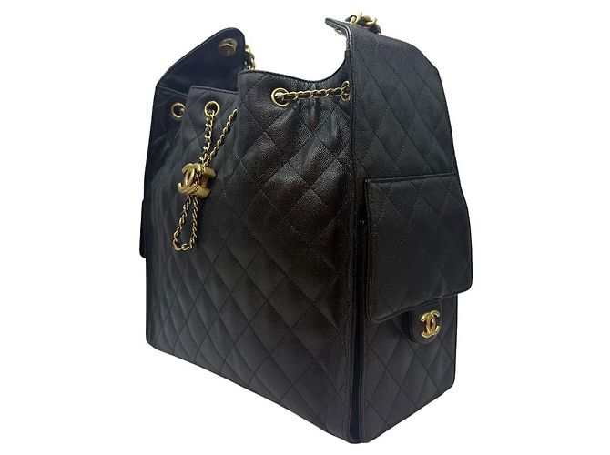 Chanel Borsa a tracolla media in caviar nero - vista 3