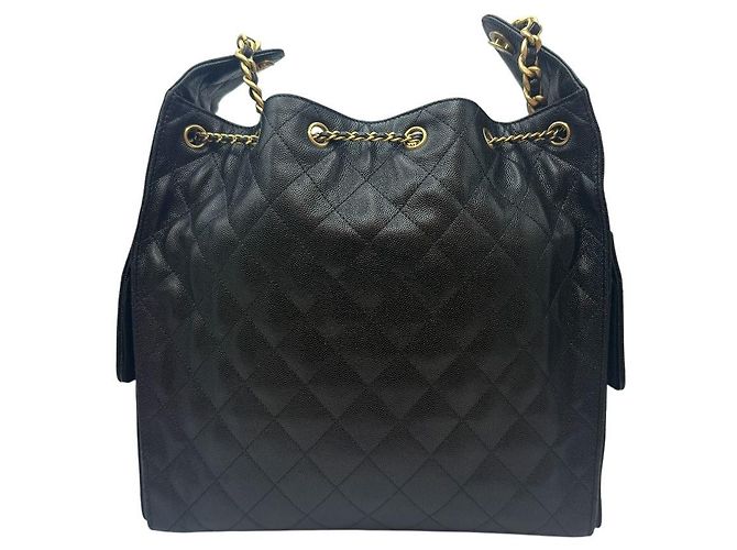 Chanel Borsa a tracolla media in caviar nero - vista 4