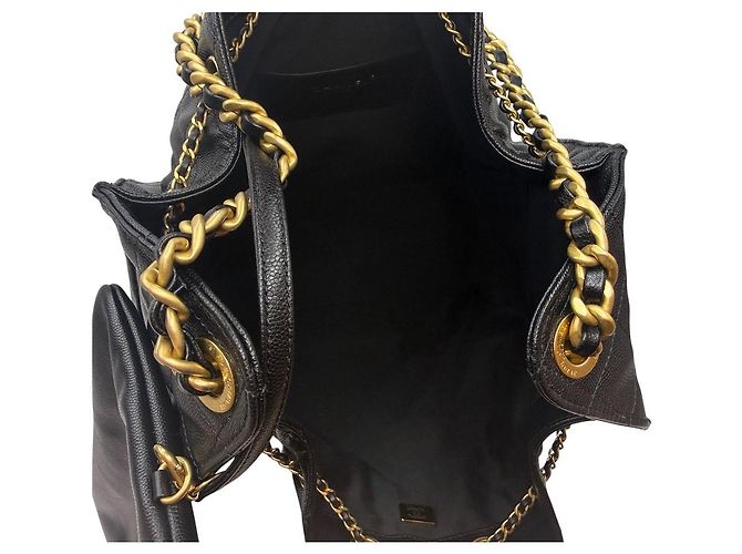 Chanel Borsa a tracolla media in caviar nero - vista 7