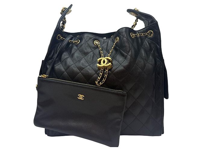 Chanel Borsa a tracolla media in caviar nero - vista 8
