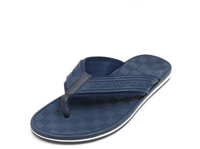 Louis Vuitton Pantofole da uomo in blu Damier Logo - vista 2