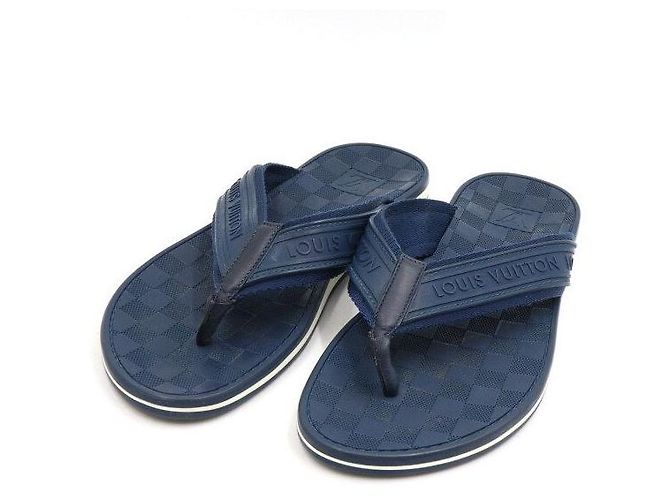 Louis Vuitton Pantofole da uomo in blu Damier Logo - vista 3