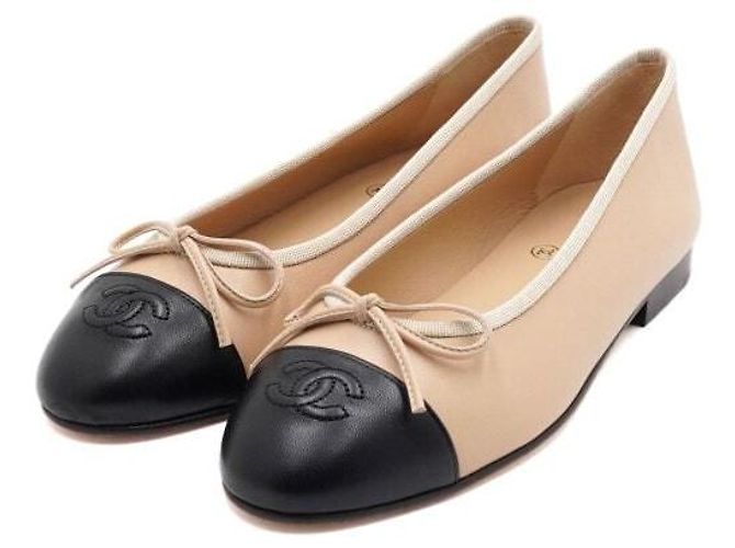 Chanel Ballerine bicolore beige Marrone - vista 3