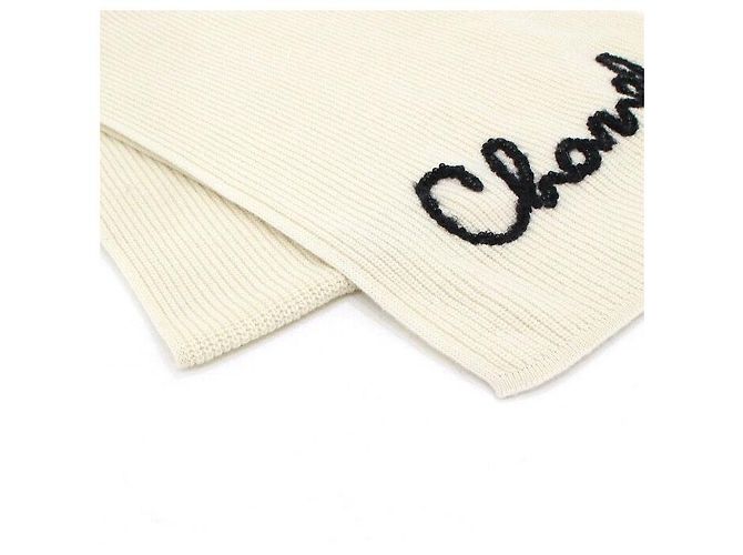 Chanel Sciarpa in cashmere beige con logo con scritte Marrone - vista 3