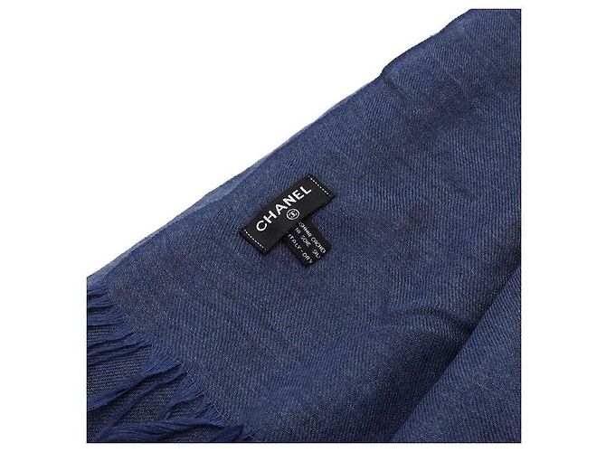 Chanel Sciarpa in misto cashmere e seta con logo ricamato CC Blu - vista 5