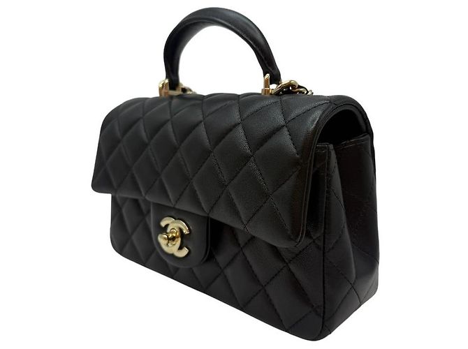 Chanel Neue Mini Top Handle Flap Bag aus Lammleder Schwarz - Ansicht 3