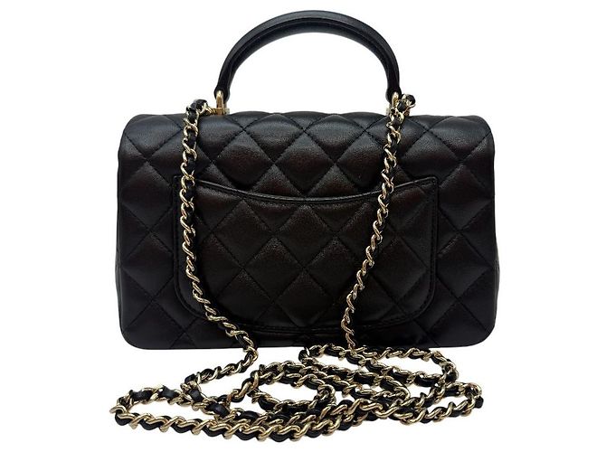 Chanel Neue Mini Top Handle Flap Bag aus Lammleder Schwarz - Ansicht 4