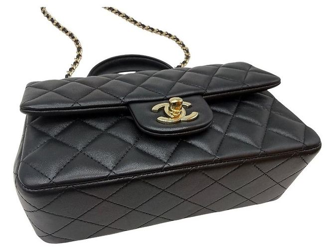 Chanel Neue Mini Top Handle Flap Bag aus Lammleder Schwarz - Ansicht 5