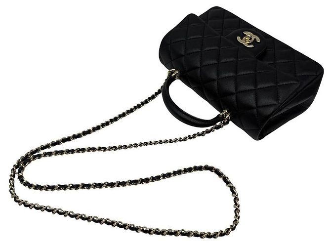 Chanel Neue Mini Top Handle Flap Bag aus Lammleder Schwarz - Ansicht 6