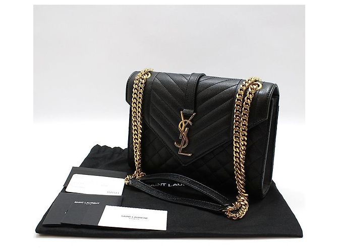 Saint Laurent Black Quilted Leather Gold-tone Envelope Medium Chain Shoulder Bag - view 2