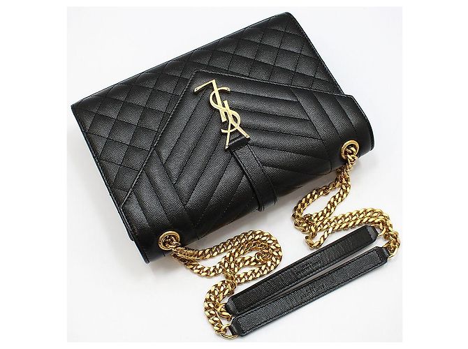 Saint Laurent Black Quilted Leather Gold-tone Envelope Medium Chain Shoulder Bag - view 3