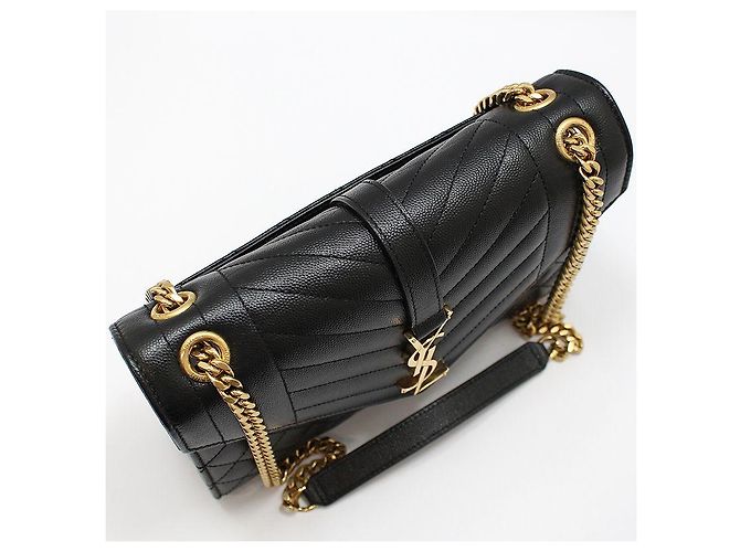 Saint Laurent Black Quilted Leather Gold-tone Envelope Medium Chain Shoulder Bag - view 6