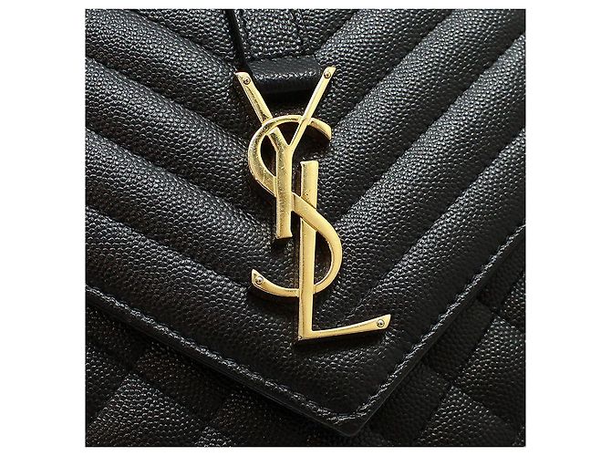 Saint Laurent Black Quilted Leather Gold-tone Envelope Medium Chain Shoulder Bag - view 7