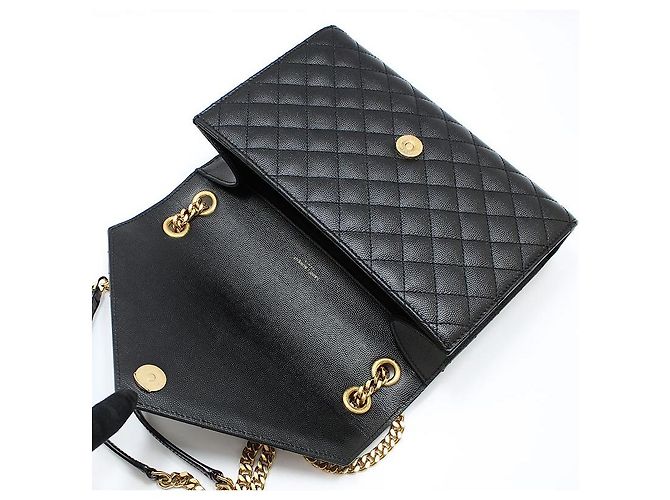 Saint Laurent Black Quilted Leather Gold-tone Envelope Medium Chain Shoulder Bag - view 8