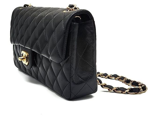 Chanel Borsa Baguette con catena in pelle di agnello Nero - vista 2