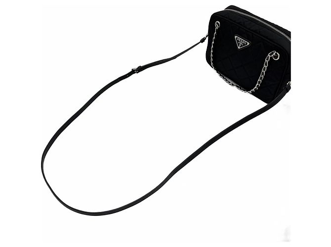 Prada Borsa a tracolla e crossbody in nylon trapuntato con catena Nero - vista 7