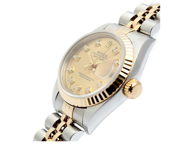Rolex Relógio Datejust Feminino de Combinação Ouro Champagne e Diamantes Dourado - vista 10