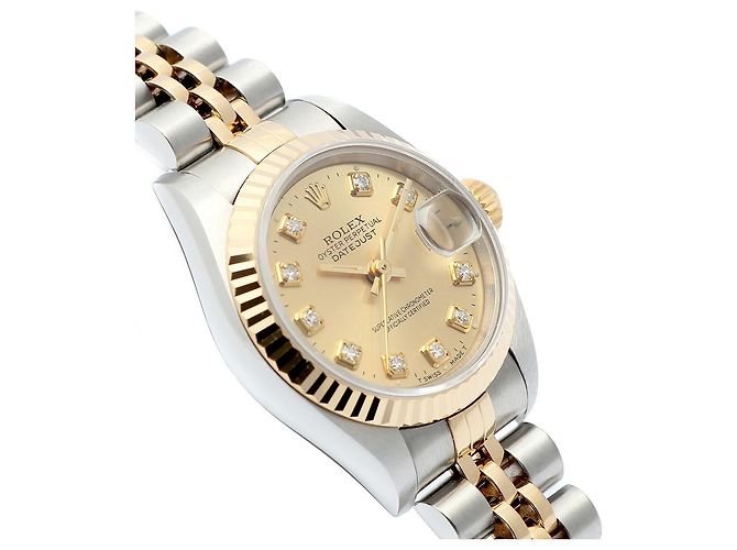 Rolex Relógio Datejust Feminino de Combinação Ouro Champagne e Diamantes Dourado - vista 11