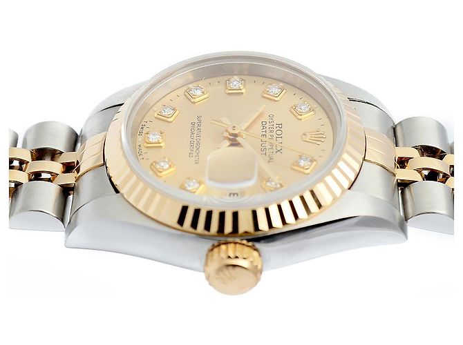 Rolex Relógio Datejust Feminino de Combinação Ouro Champagne e Diamantes Dourado - vista 12