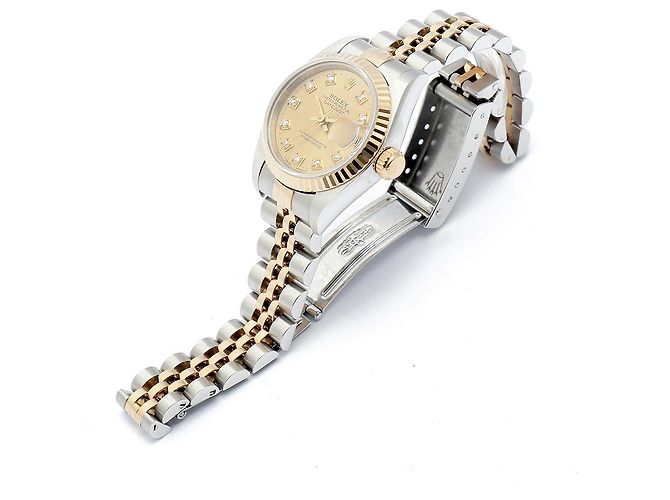 Rolex Relógio Datejust Feminino de Combinação Ouro Champagne e Diamantes Dourado - vista 14