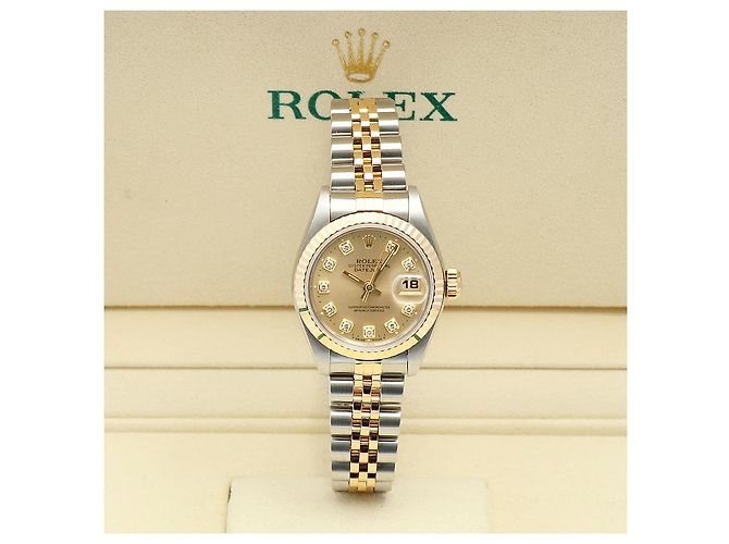 Rolex Relógio Datejust Feminino de Combinação Ouro Champagne e Diamantes Dourado - vista 2