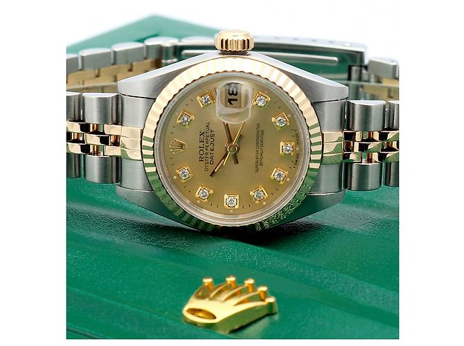 Rolex Relógio Datejust Feminino de Combinação Ouro Champagne e Diamantes Dourado - vista 24