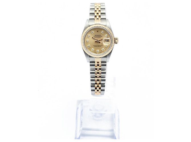Rolex Relógio Datejust Feminino de Combinação Ouro Champagne e Diamantes Dourado - vista 3