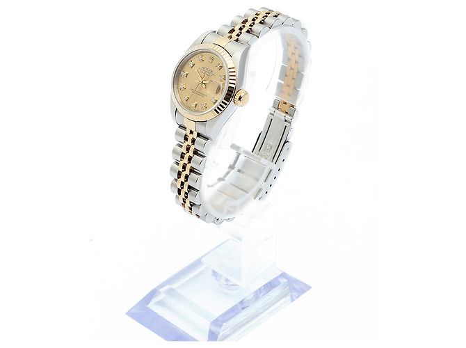 Rolex Relógio Datejust Feminino de Combinação Ouro Champagne e Diamantes Dourado - vista 4