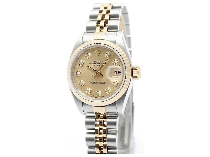 Rolex Relógio Datejust Feminino de Combinação Ouro Champagne e Diamantes Dourado - vista 8