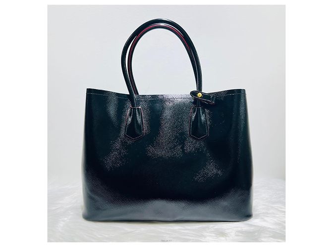 Prada Borsa Double Tote in Saffiano Vernice con tracolla Rosso - vista 3