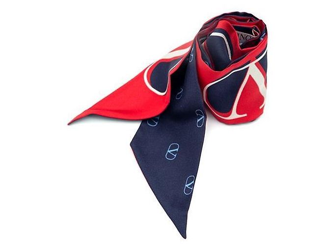 Valentino Sciarpa in seta VLOGO SIGNATURE Blu - vista 4